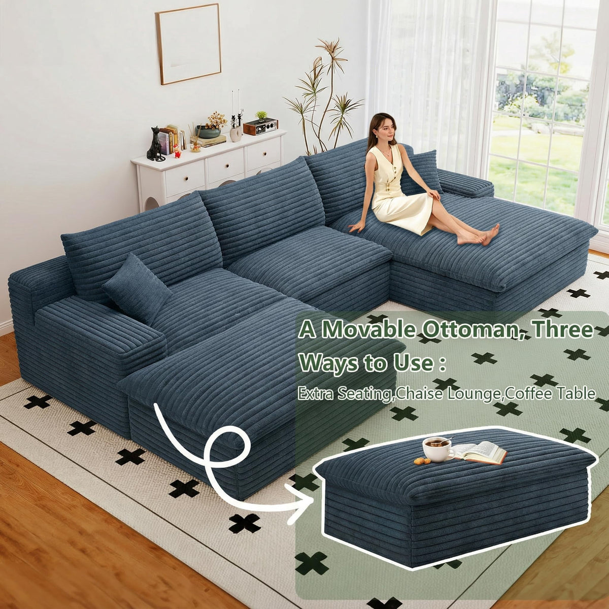Blue U-3 Right+Ottoman W2824DIY101-ZZ