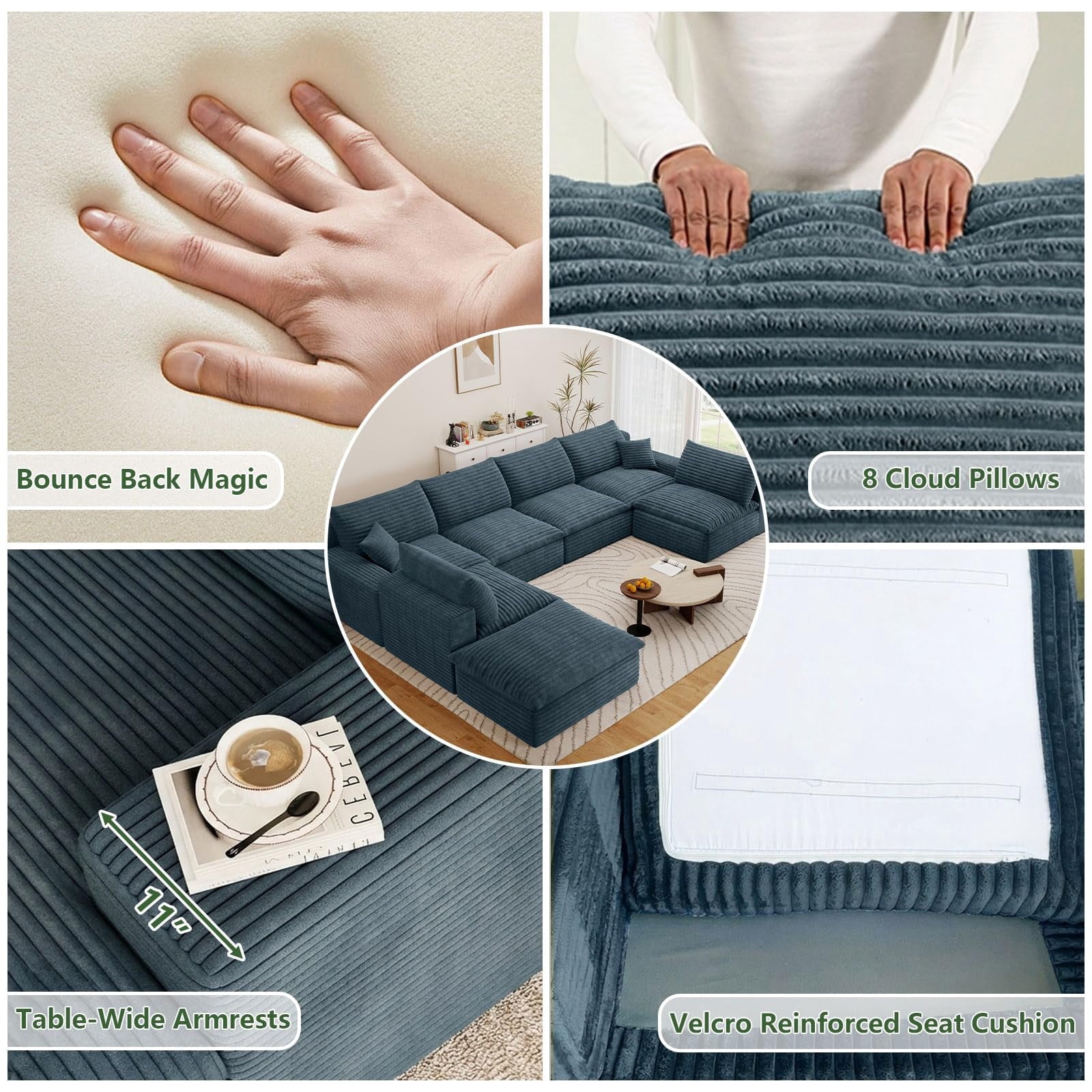 Blue U-6 Seater+Ottoman W2824DIY118-ZZ