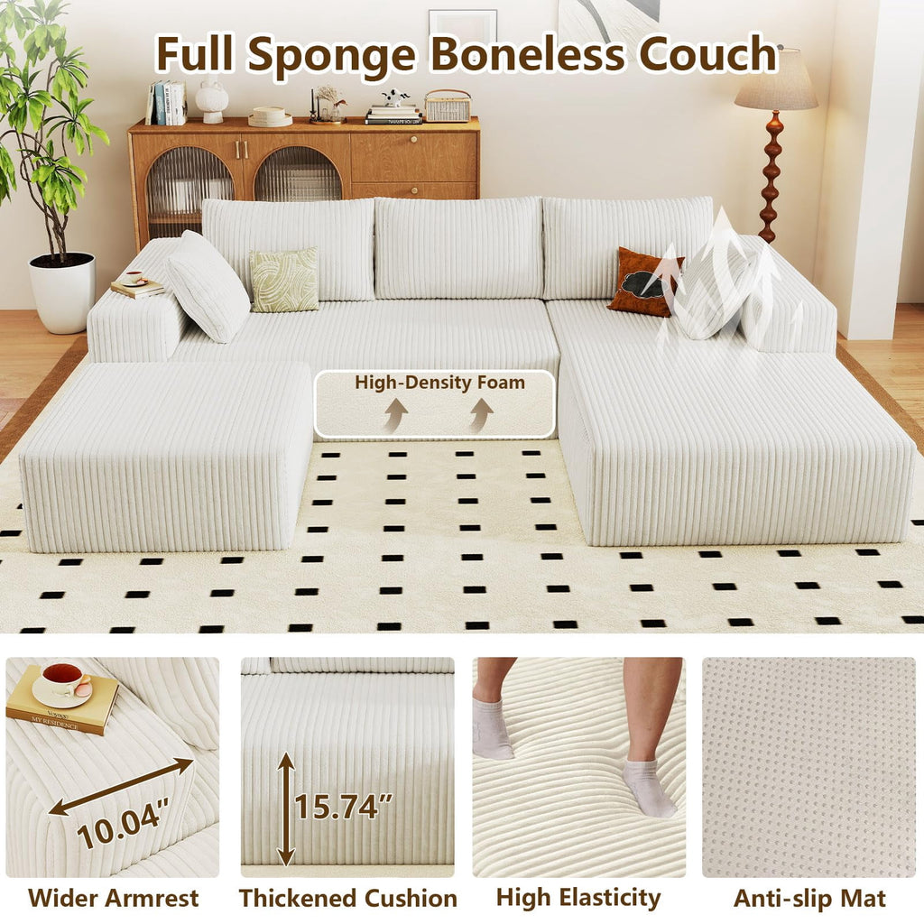 White Small-3 Seaters Right Chaise+Ottoman W3315DIY53