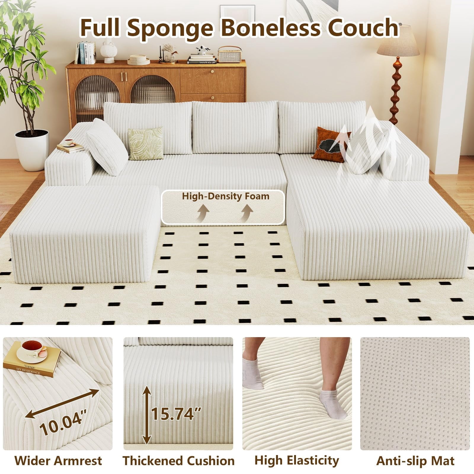 White Small-3 Seaters Right Chaise+Ottoman W3315DIY53