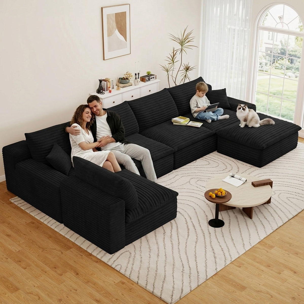 Blcak U-5 Seater+Ottoman W2824DIY119-ZZ