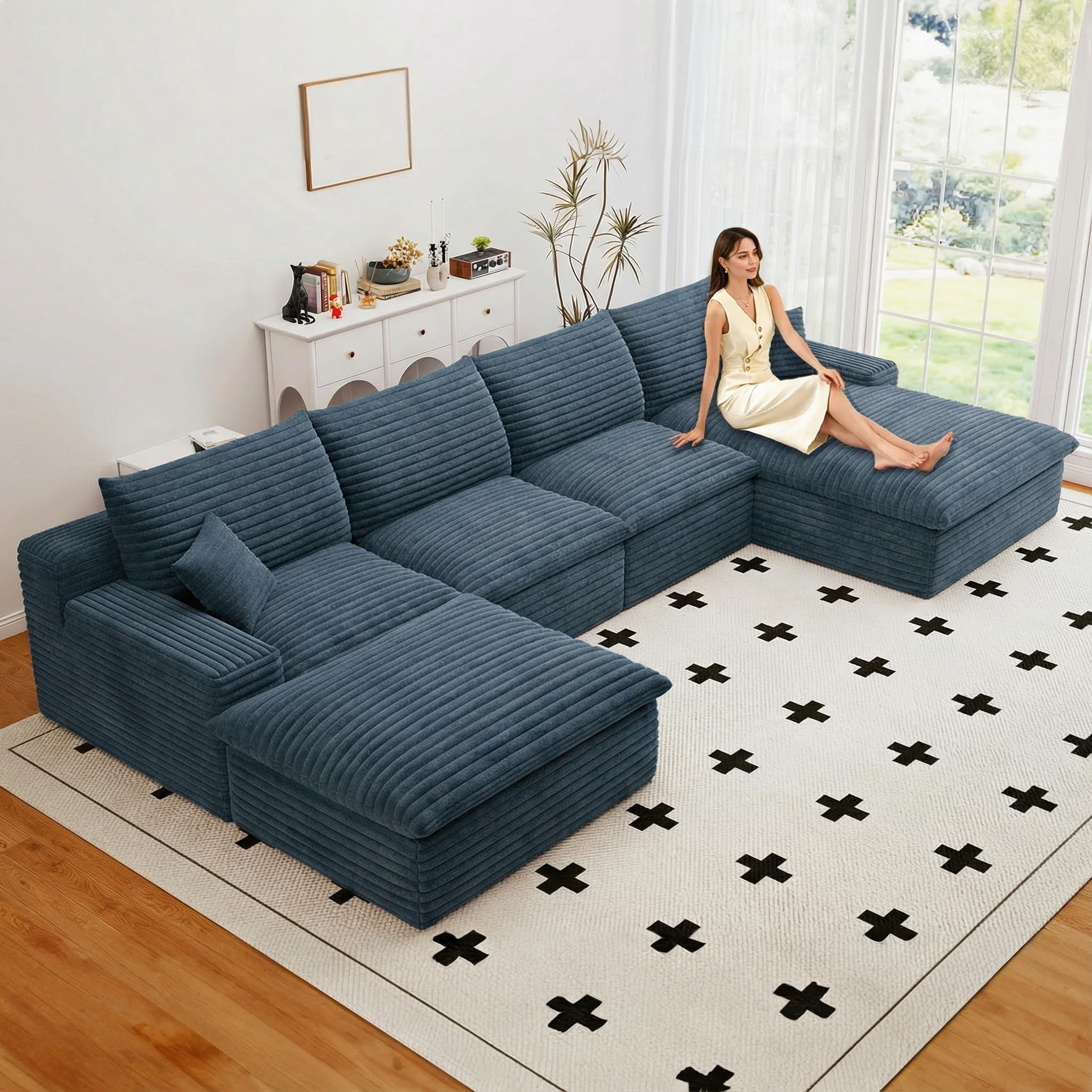 Blue U-4 Right+Ottoman W2824DIY104-ZZ
