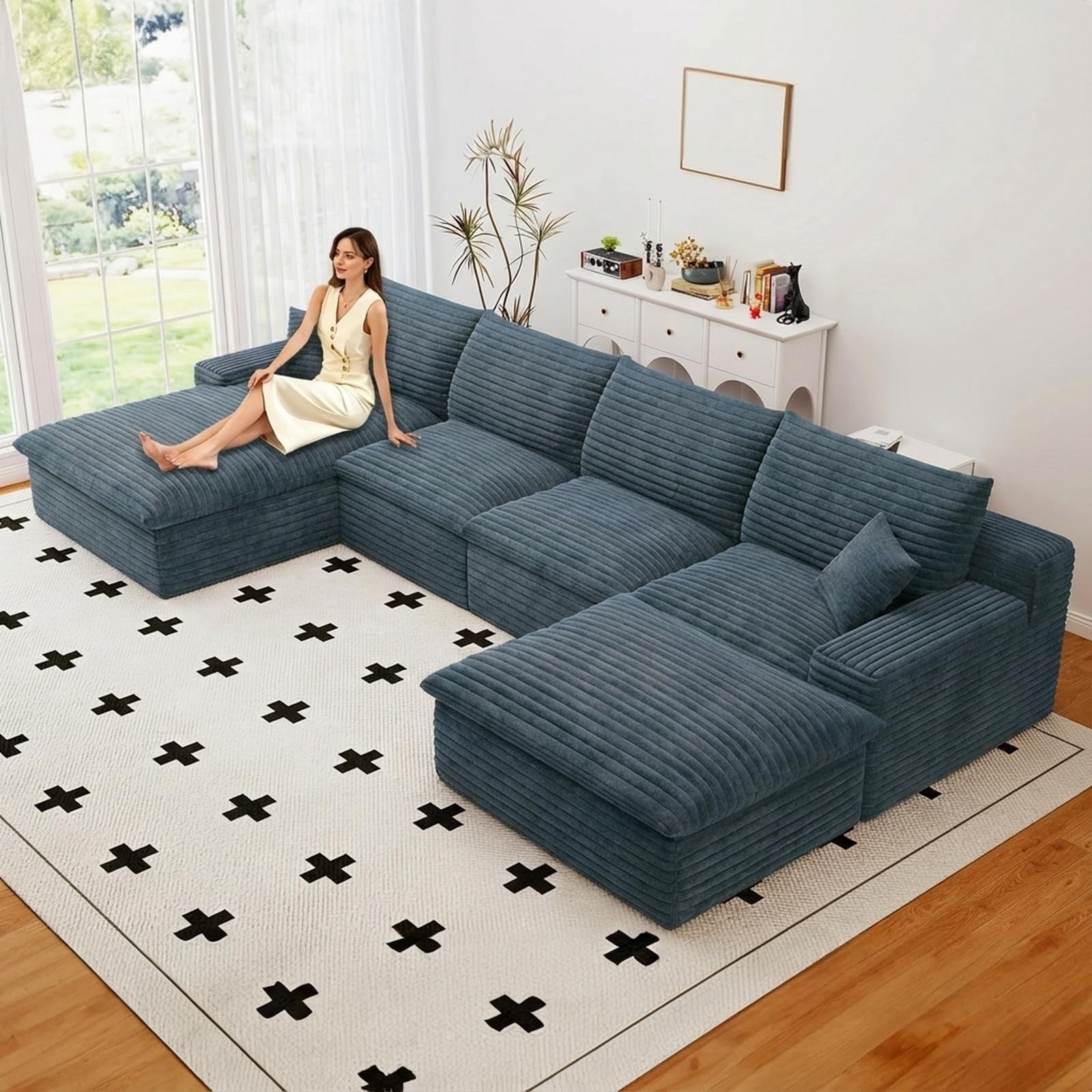 Blue U-4 Left+Ottoman W2824DIY103-ZZ