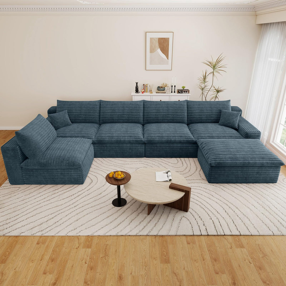 Blue U-5 Seater+Ottoman W2824DIY115-ZZ