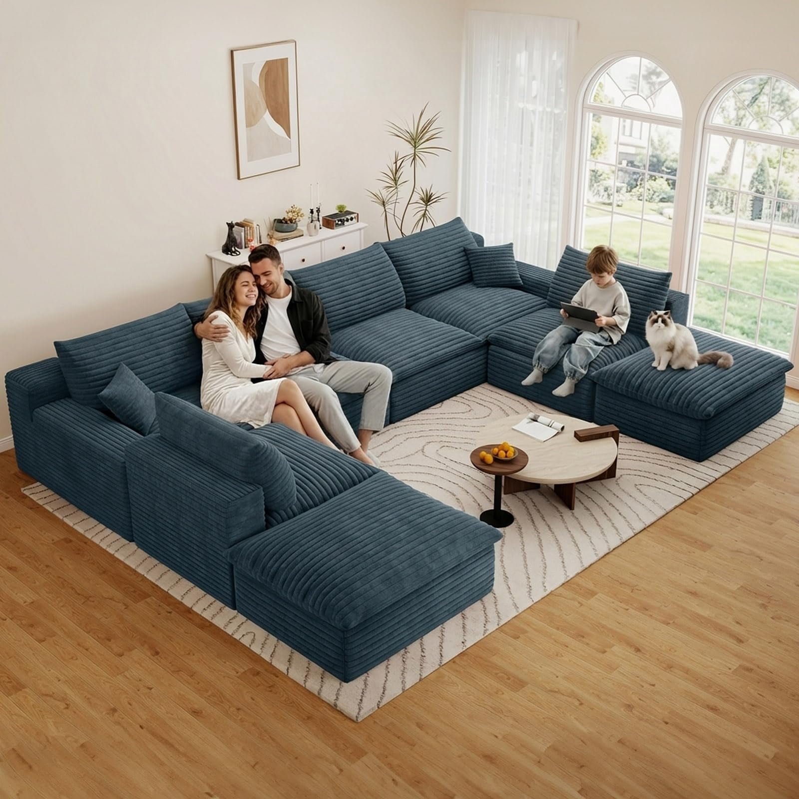 Blue U-6 Seater+2 Ottoman W2824DIY109-ZZ