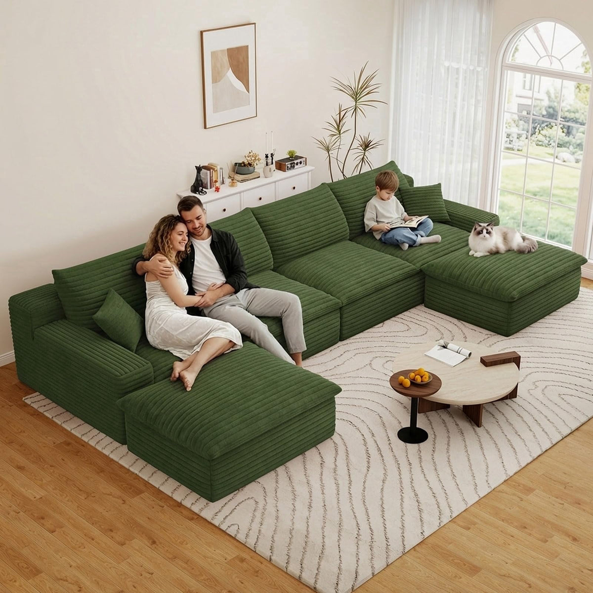 Green U-4 Seater+2 Ottoman W2824DIY139-Z