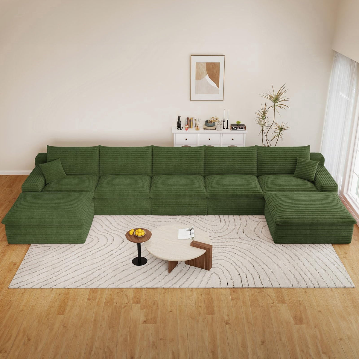 Green U-5 Seater+2 Ottoman W2824DIY129-Z