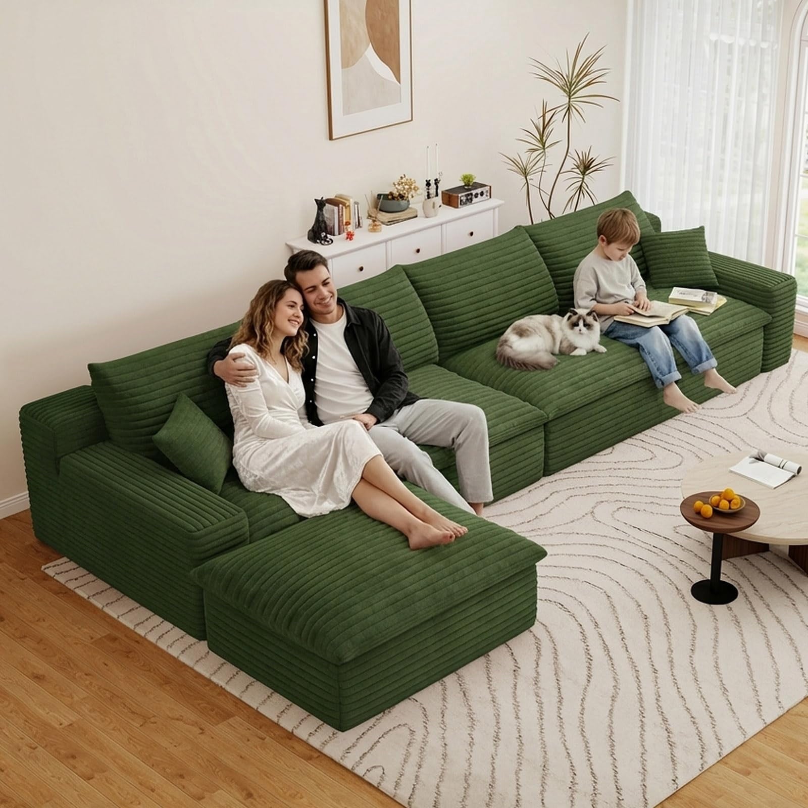 Green L-4 Seater+Ottoman W2824DIY147-Z