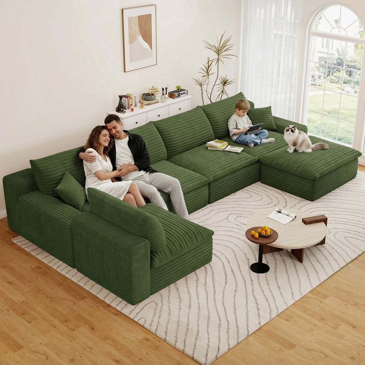 Green U-5 Seater+Ottoman W2824DIY148-Z