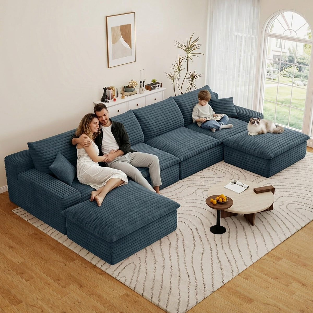 Blue U-4 Seater+2 Ottoman W2824DIY140-Z