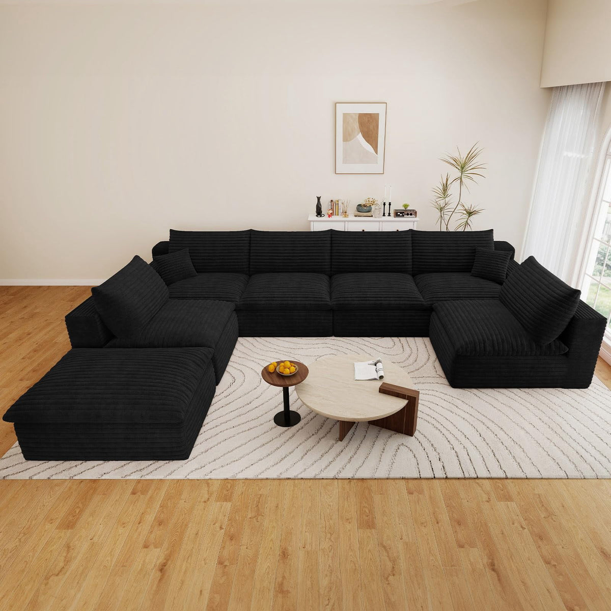 Black U-6 Seater+Ottoman W2824DIY124-Z