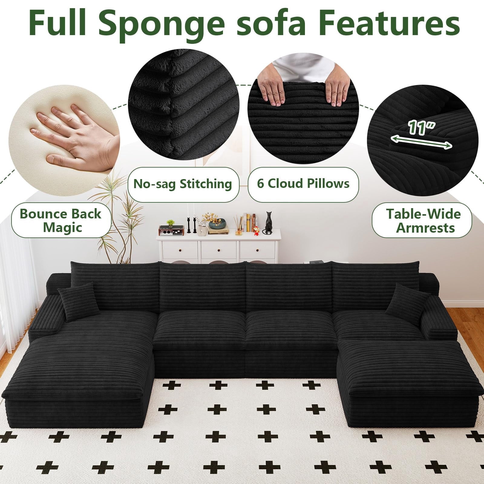 Black U-4 Left+Ottoman W2824S00151-Z