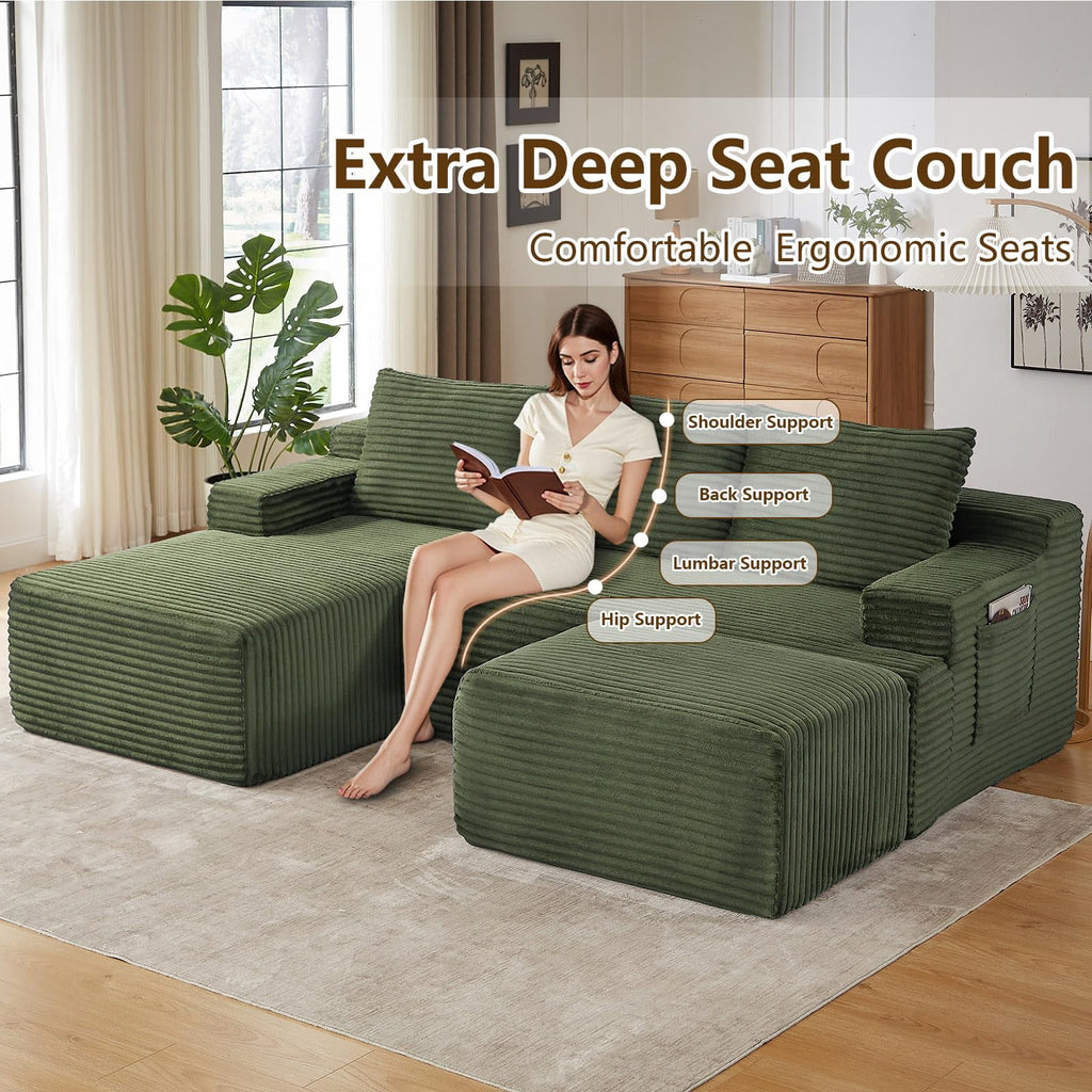 Green Small-3 Seaters Left Chaise+Ottoman-96.1 inch W2339DIY09