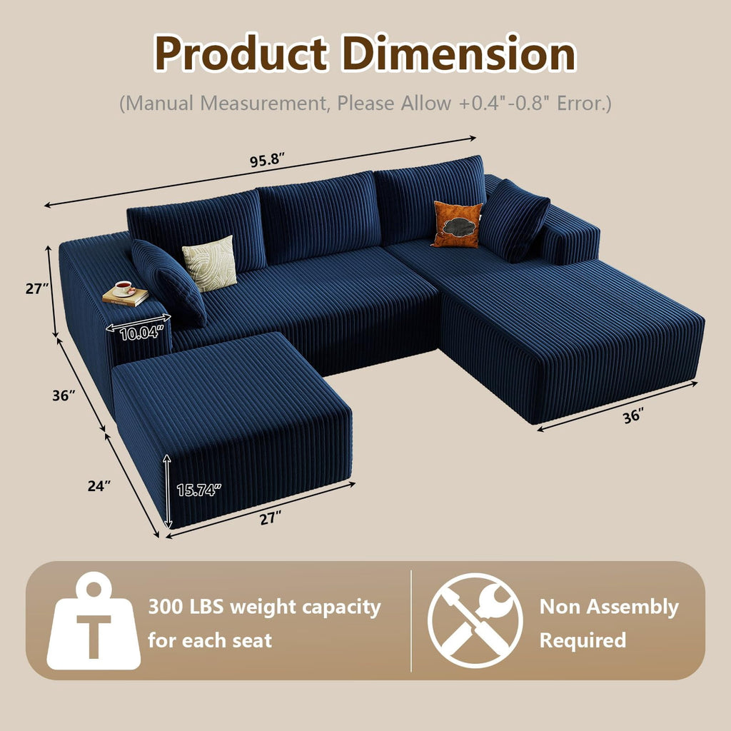 Blue Small-3 Seaters Right Chaise+Ottoman W3315DIY55