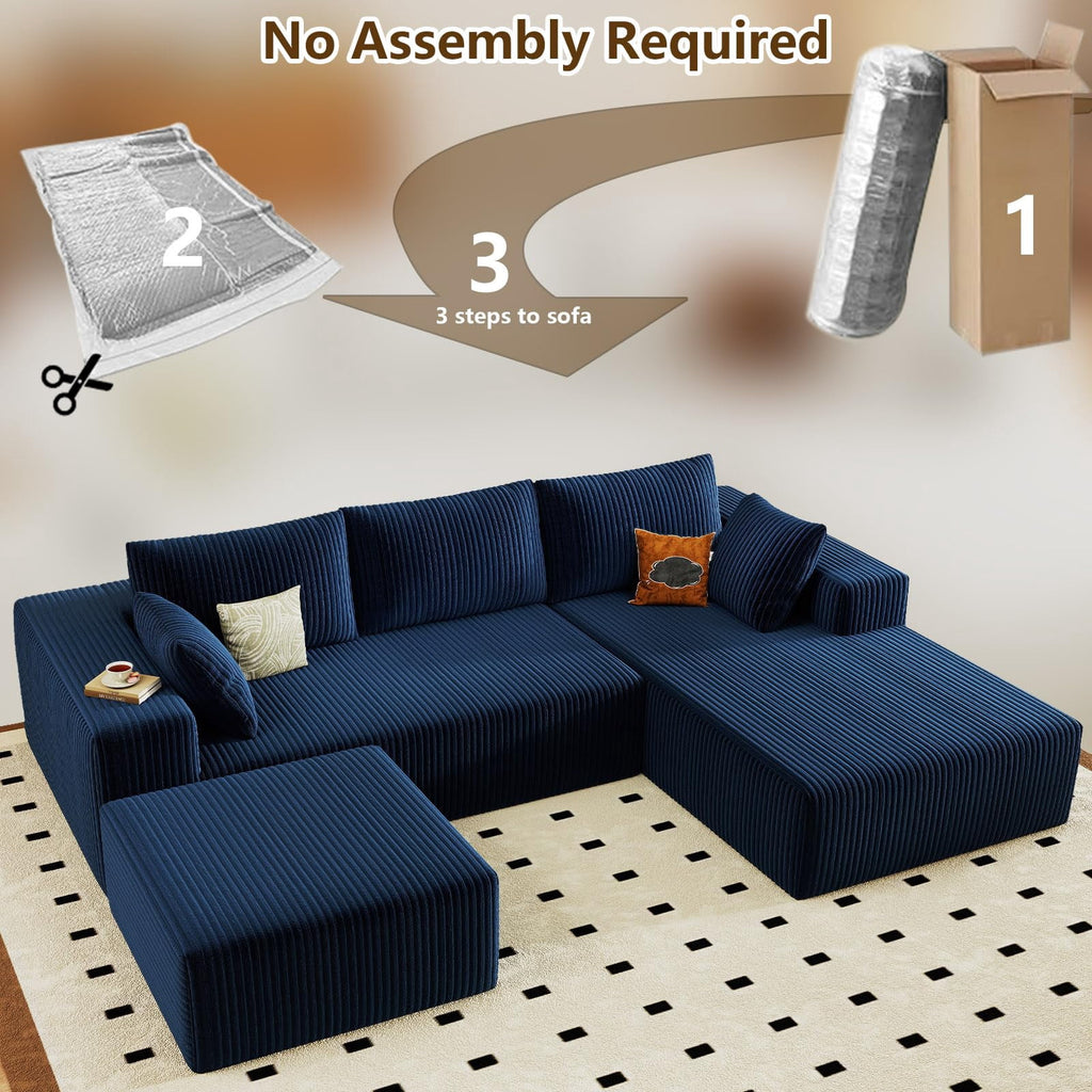 Blue Small-3 Seaters Right Chaise+Ottoman W3315DIY55