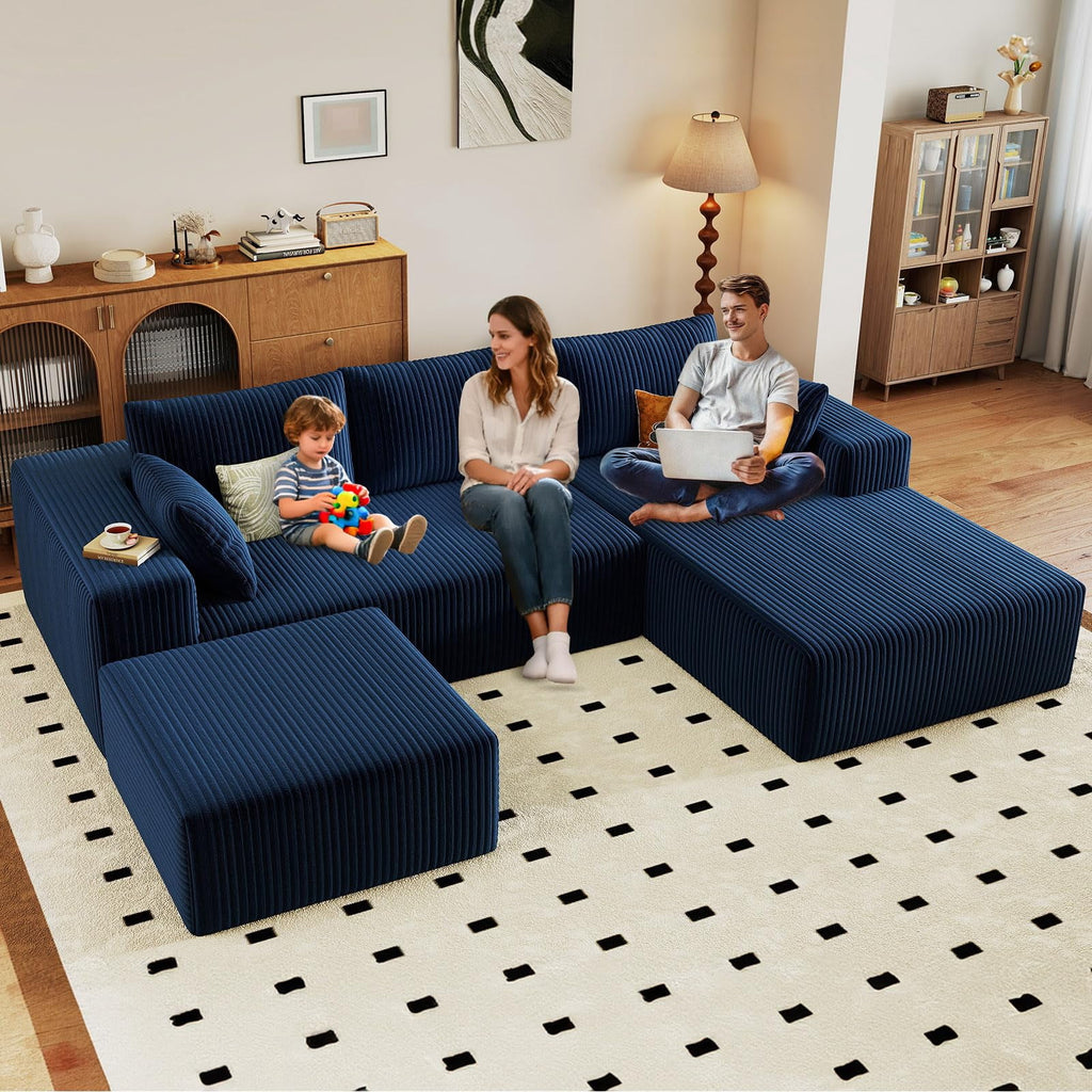 Blue Small-3 Seaters Right Chaise+Ottoman W3315DIY55
