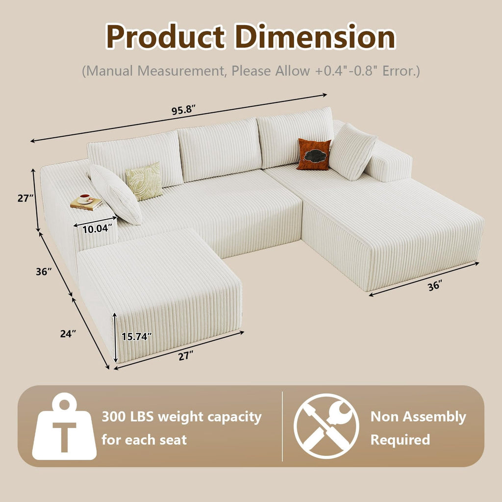White Small-3 Seaters Right Chaise+Ottoman W3315DIY53