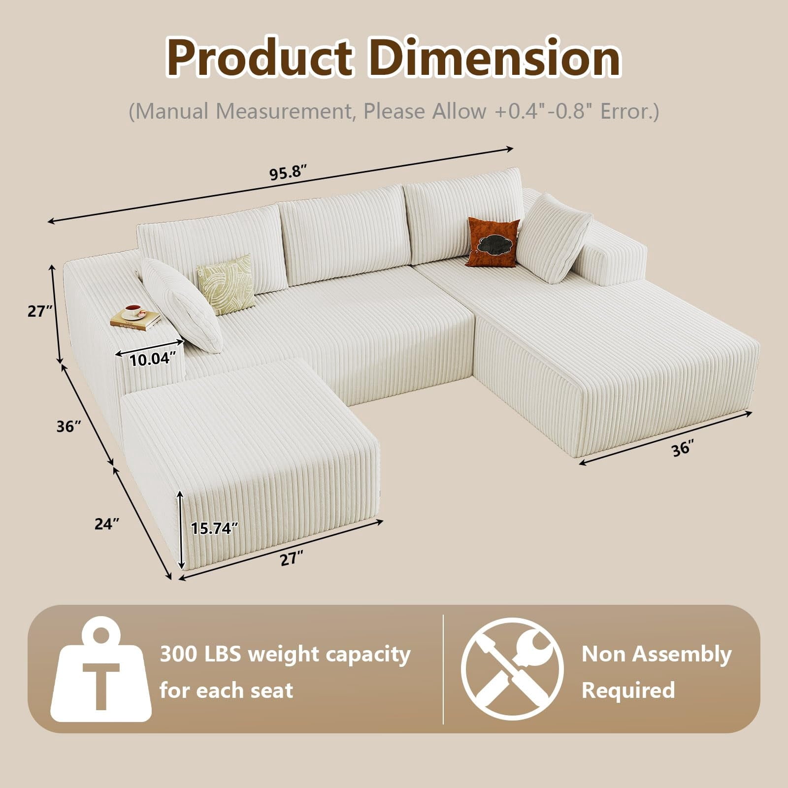 White Small-3 Seaters Right Chaise+Ottoman W3315DIY53