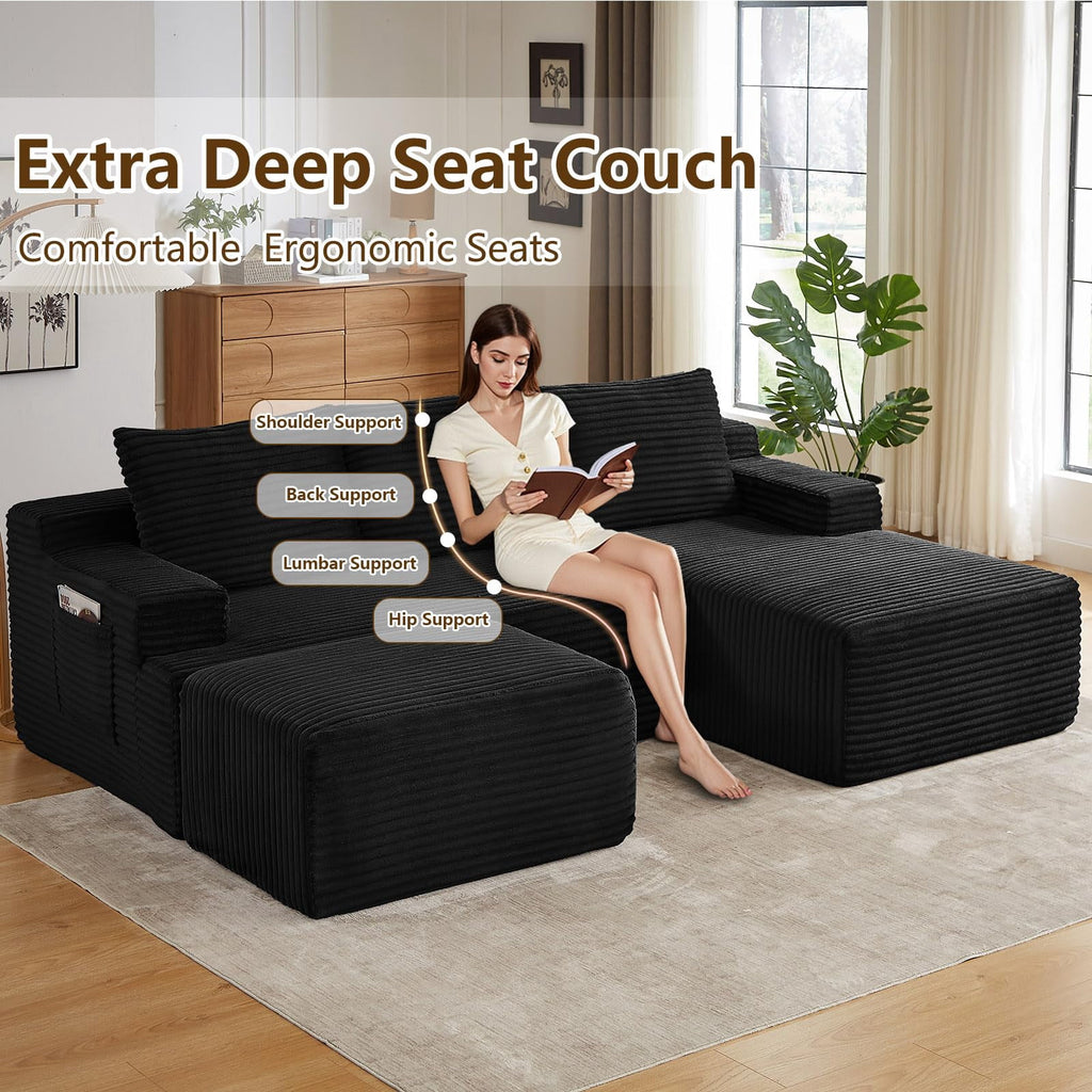 Black Small-3 Seaters Right Chaise+Ottoman-96.1 inch W2339DIY02