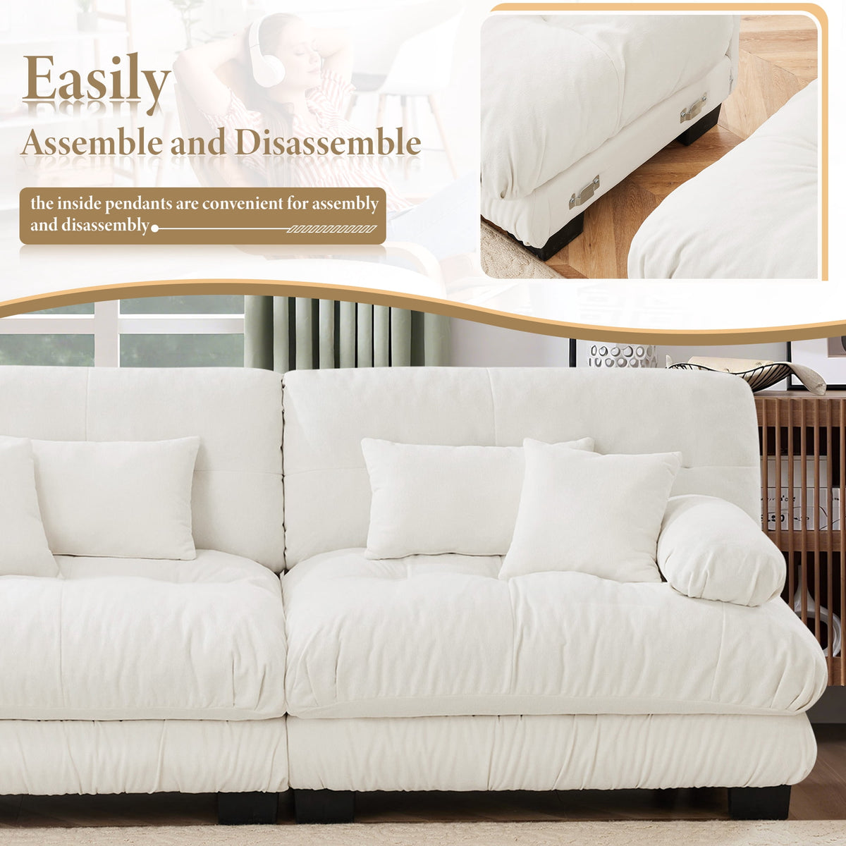 White Chenille 4 Seater W714S01004