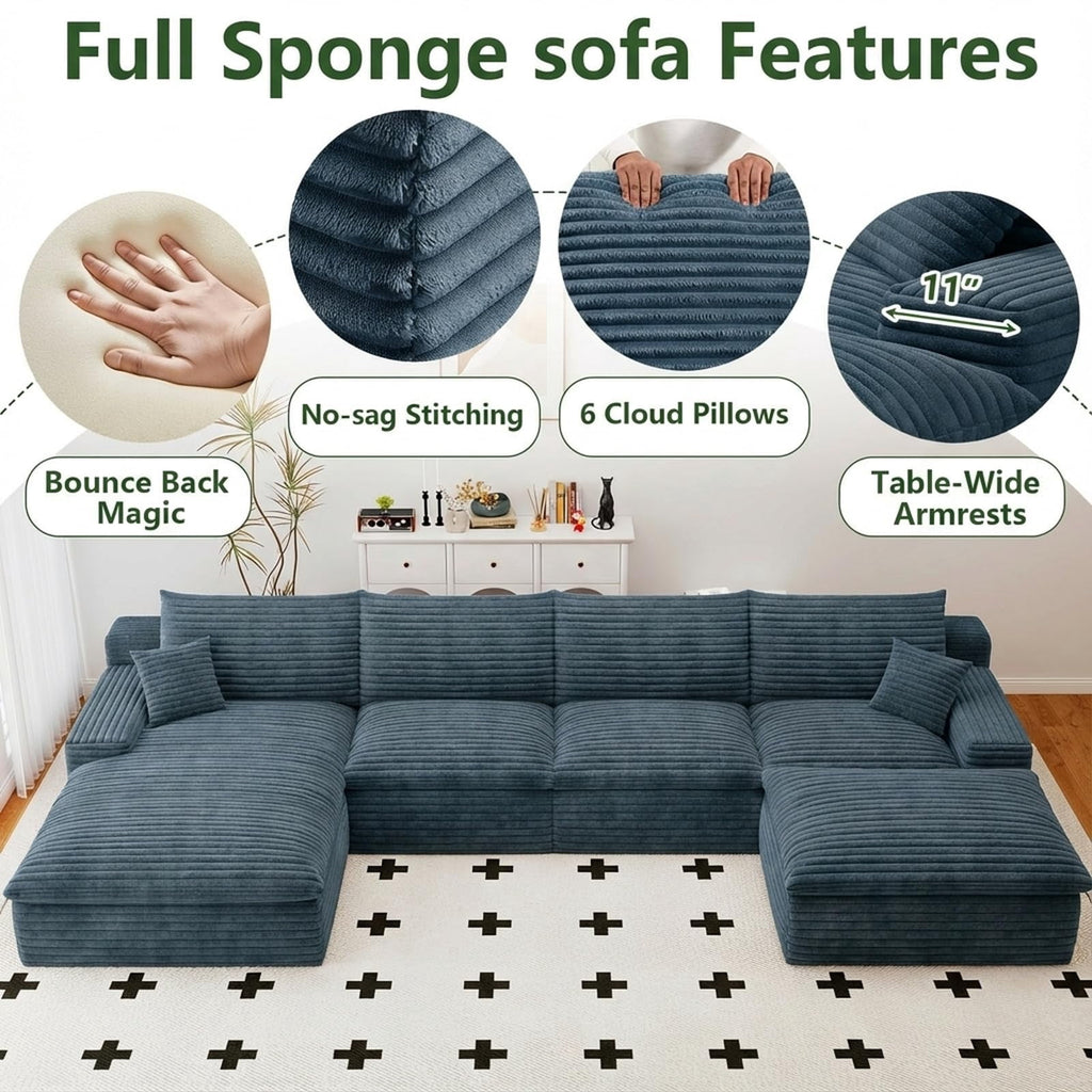 Blue U-4 Left+Ottoman W2824DIY103-ZZ