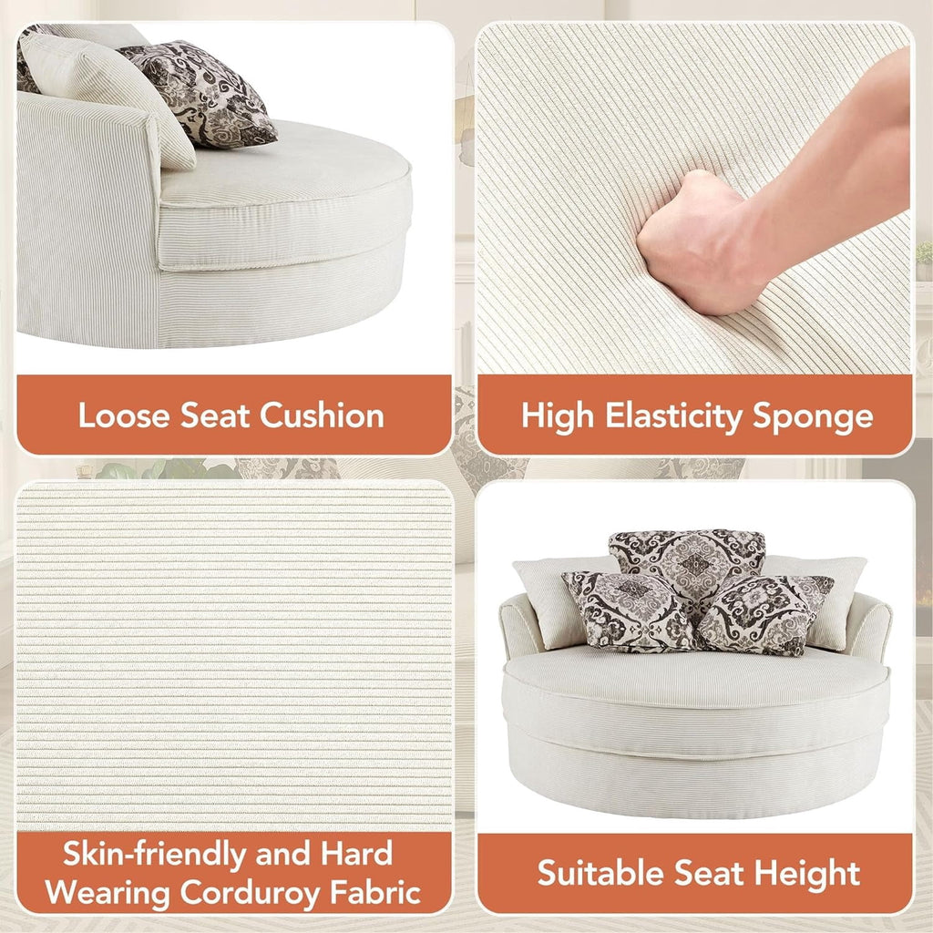 Beige SU-N719-Beige-51.5" Swivel Round Sofa+5 Pillows