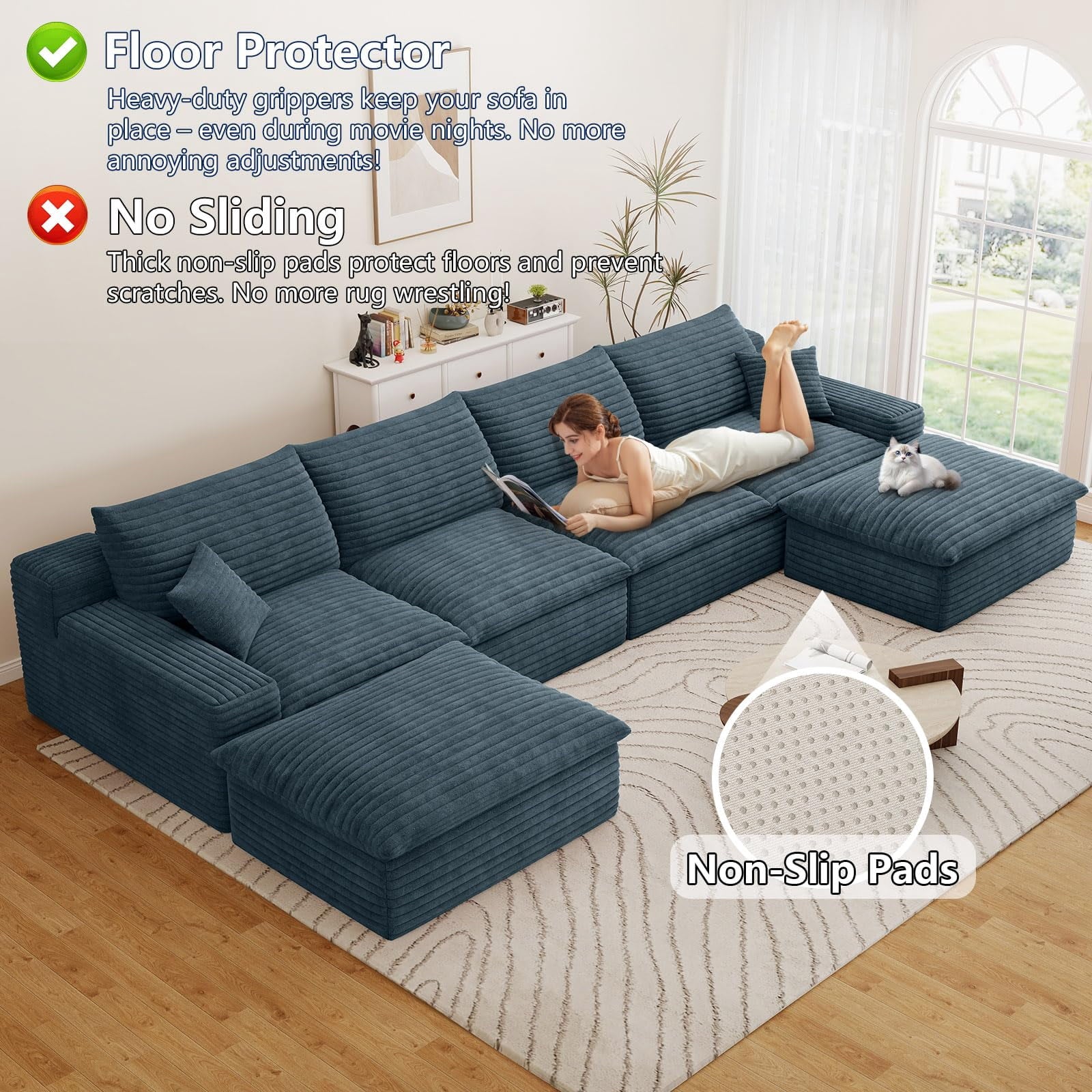 Blue U-4 Seater+2 Ottoman W2824DIY140-Z