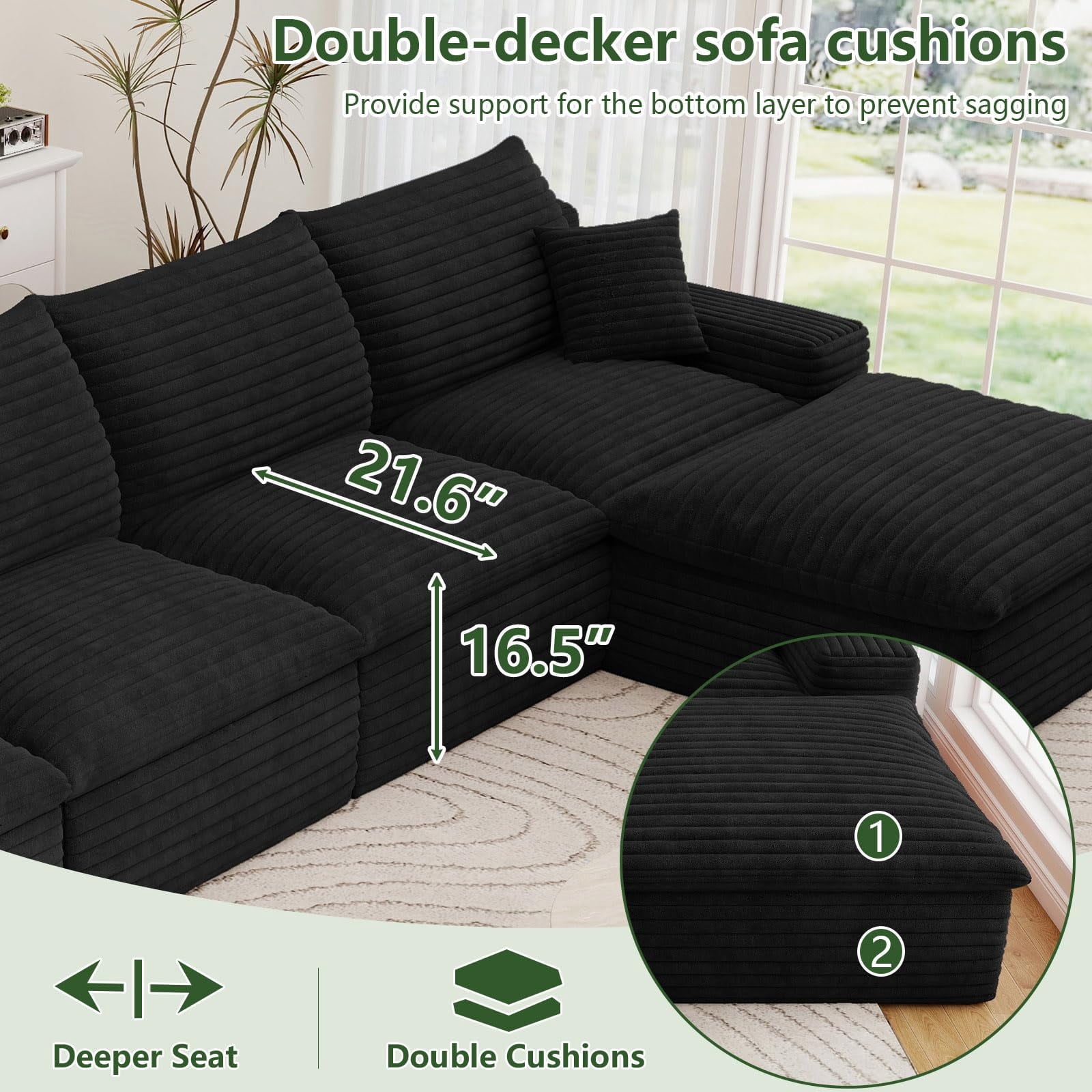 Blcak U-5 Seater+Ottoman W2824DIY119-ZZ