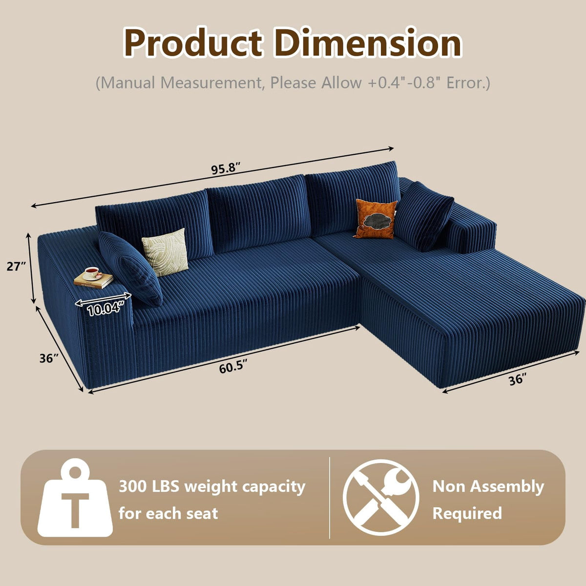 Blue 96" Right Facing Chaise W3315P374750-R