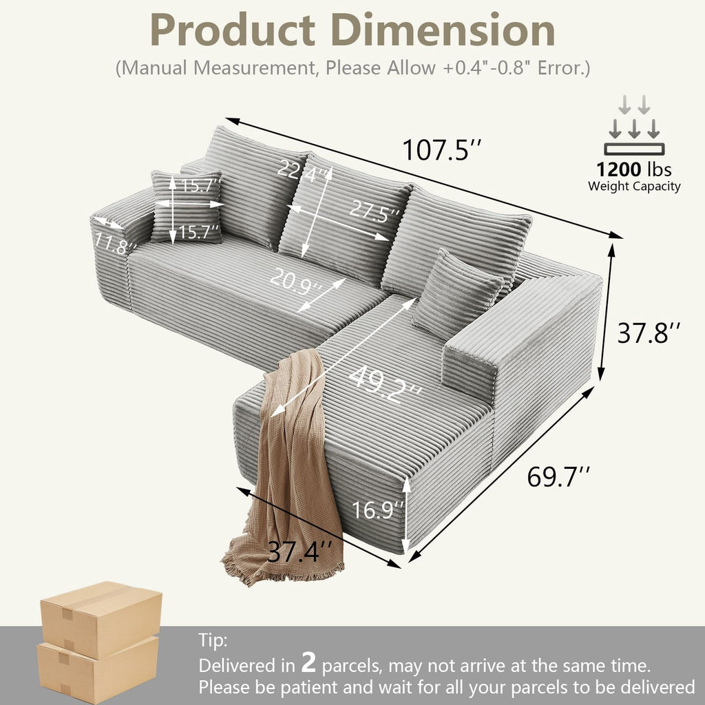 Gray 107" Right Facing Chaise W2824S00038//////