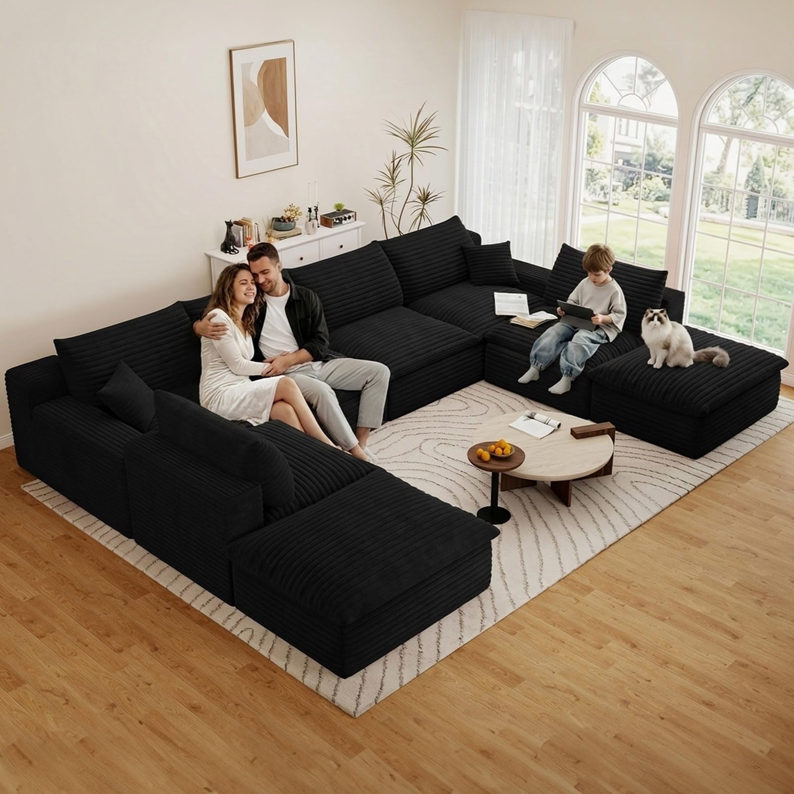 Blcak U-6 Seater+2 Ottoman W2824DIY126-ZZ