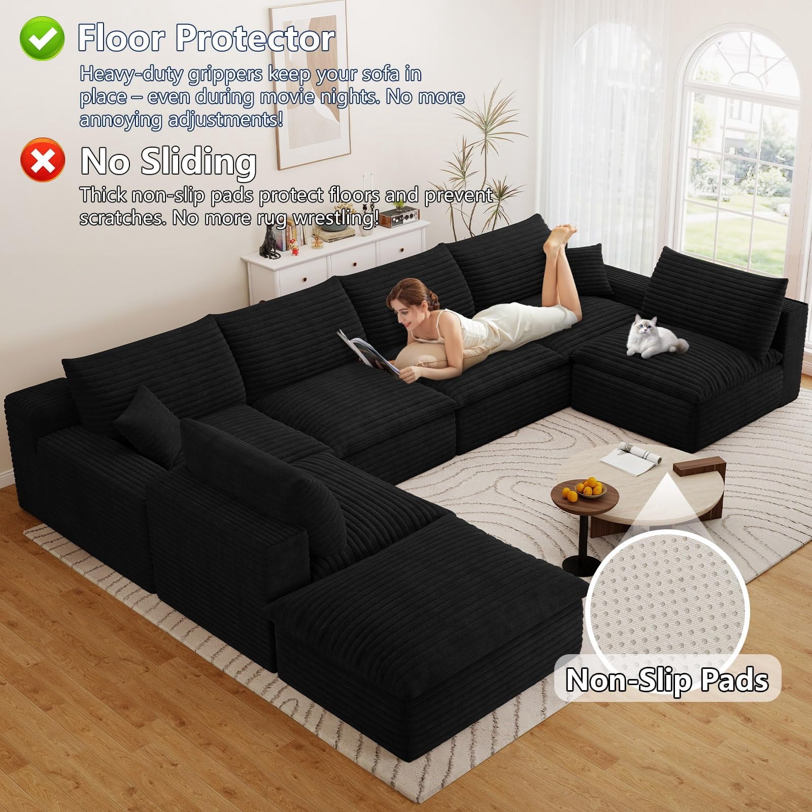 Black U-6 Seater+Ottoman W2824DIY124-Z