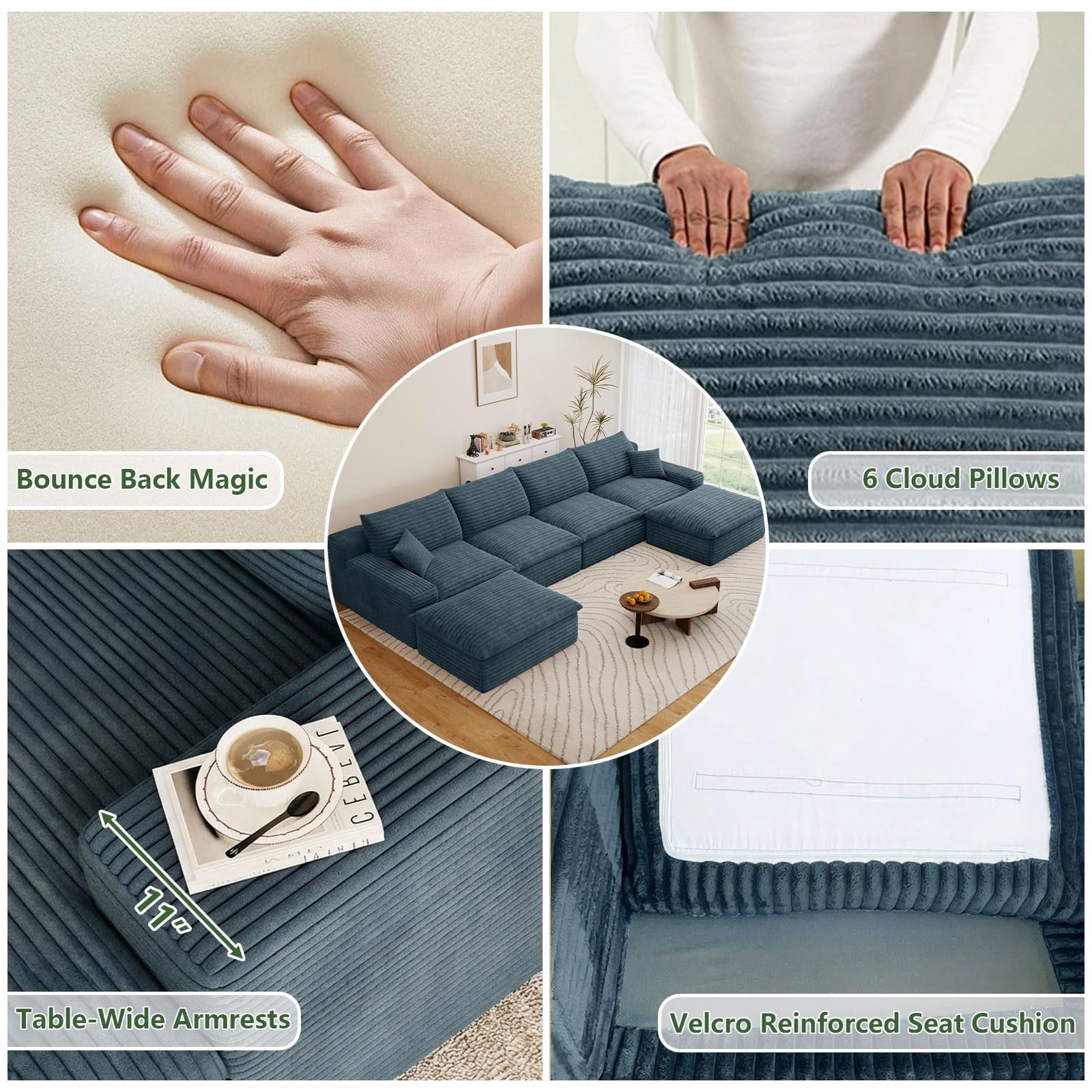 Blue U-4 Seater+2 Ottoman W2824DIY140-Z