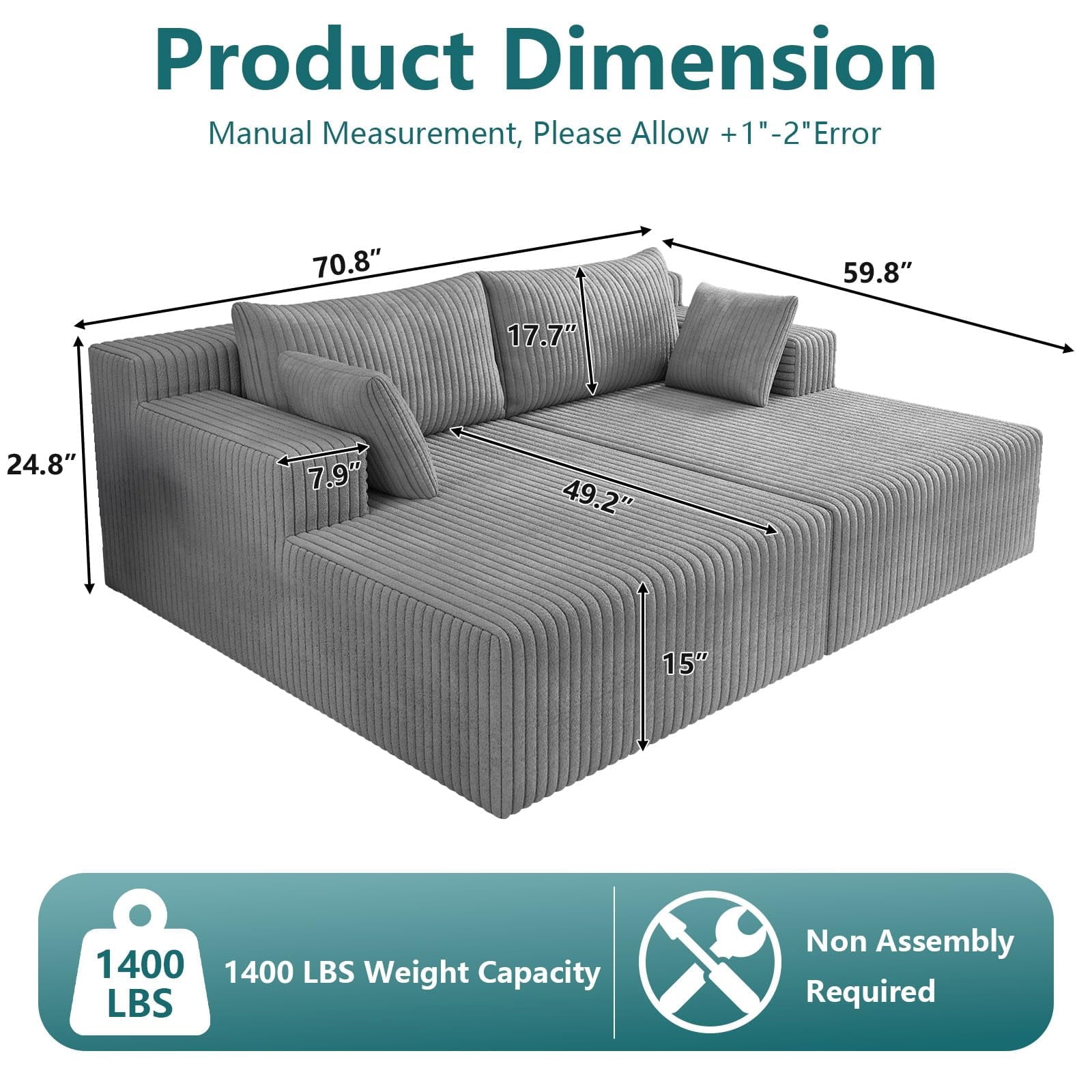 Light Gray Modern, Minimalist, Cozy, Modular Living, Contemporary W5571P450568-light gray