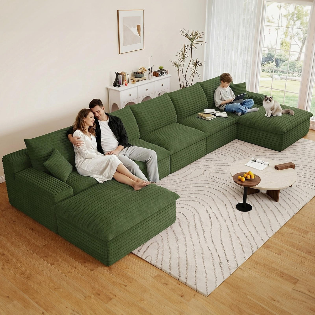 Green U-5 Seater+2 Ottoman W2824DIY129-Z