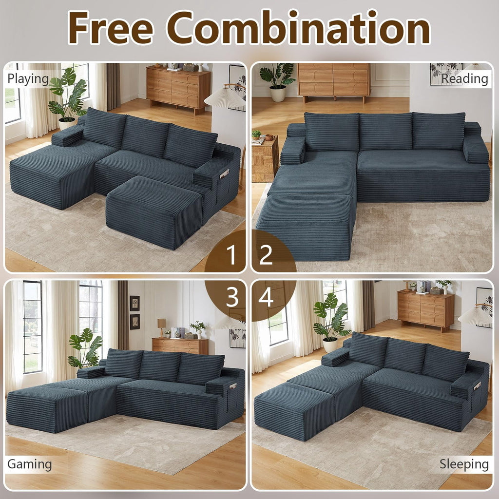 Drak Gray Small-3 Seaters Left Chaise+Ottoman-96.1 inch W2339DIY05