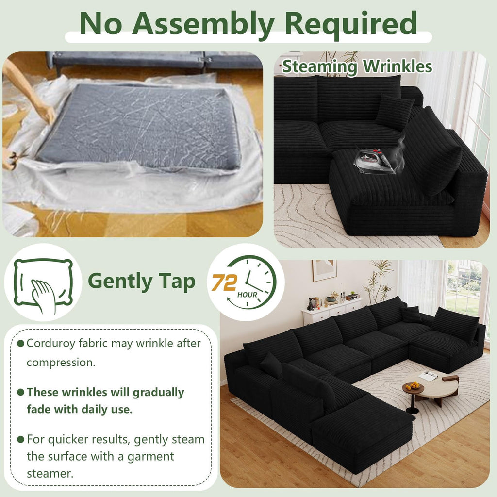 Black U-6 Seater+Ottoman W2824DIY124-Z