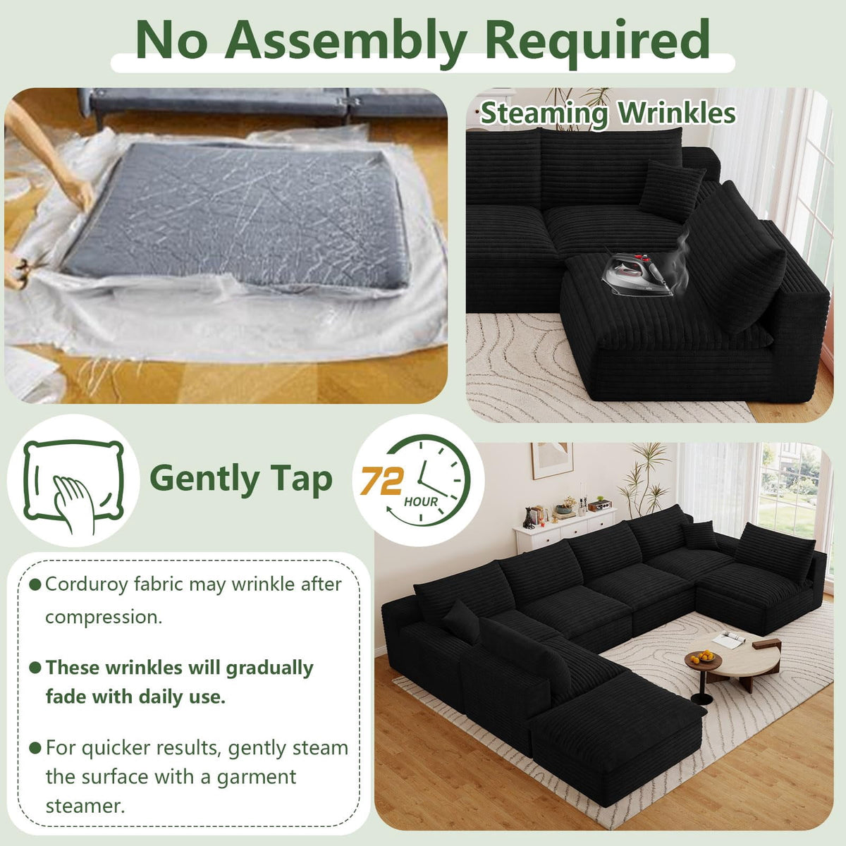 Black U-6 Seater+Ottoman W2824DIY124-Z