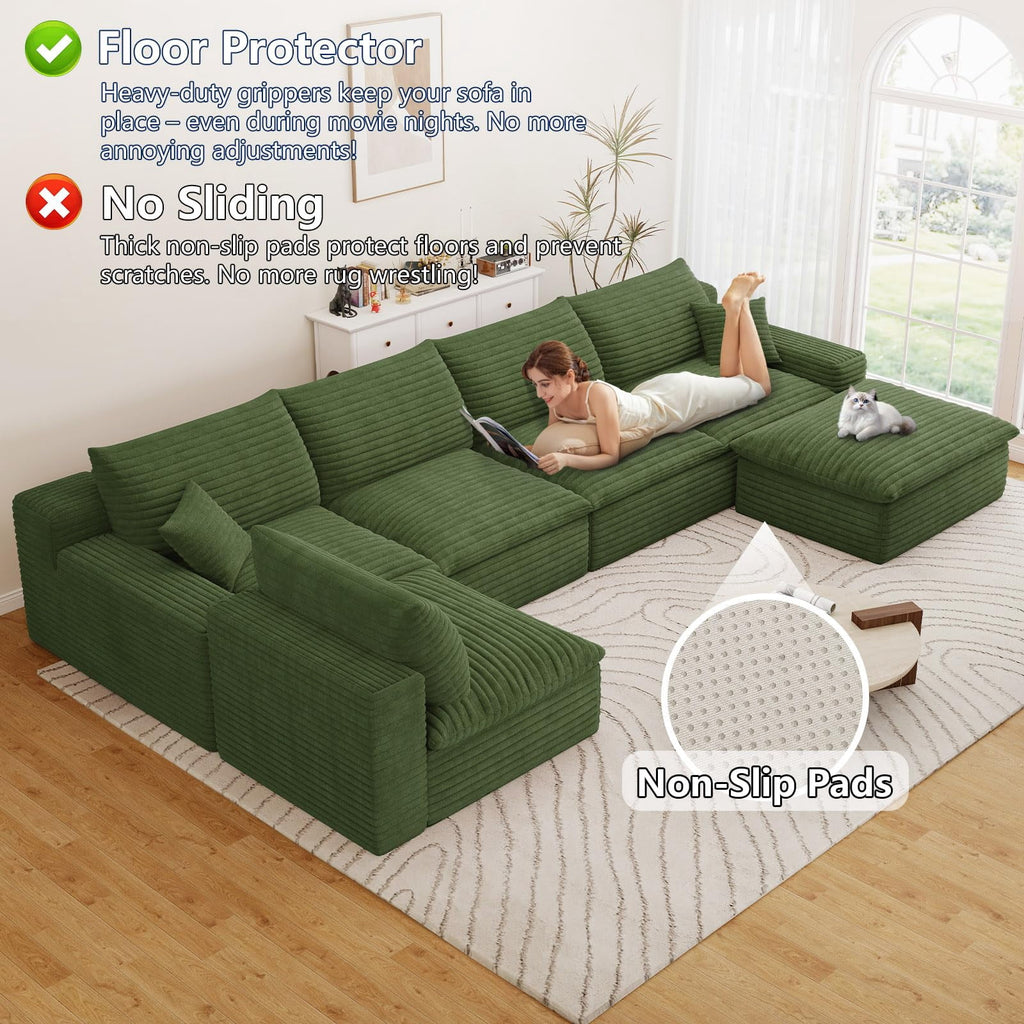 Green U-5 Seater+Ottoman W2824DIY148-Z