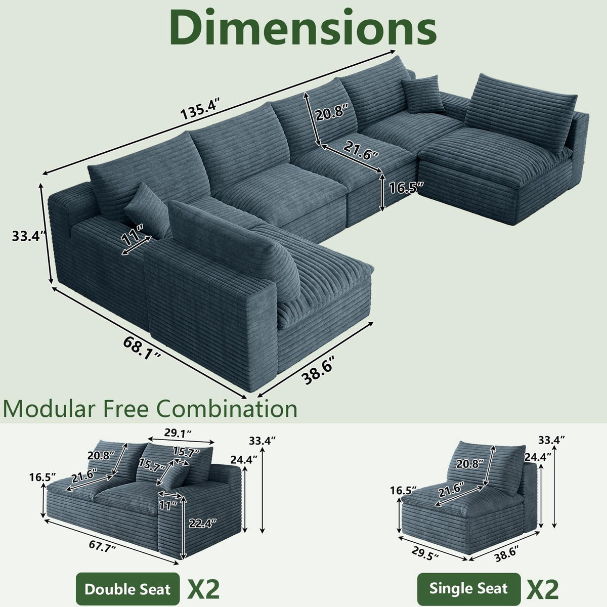 Blue U-6 Seater W2824DIY143-ZZ