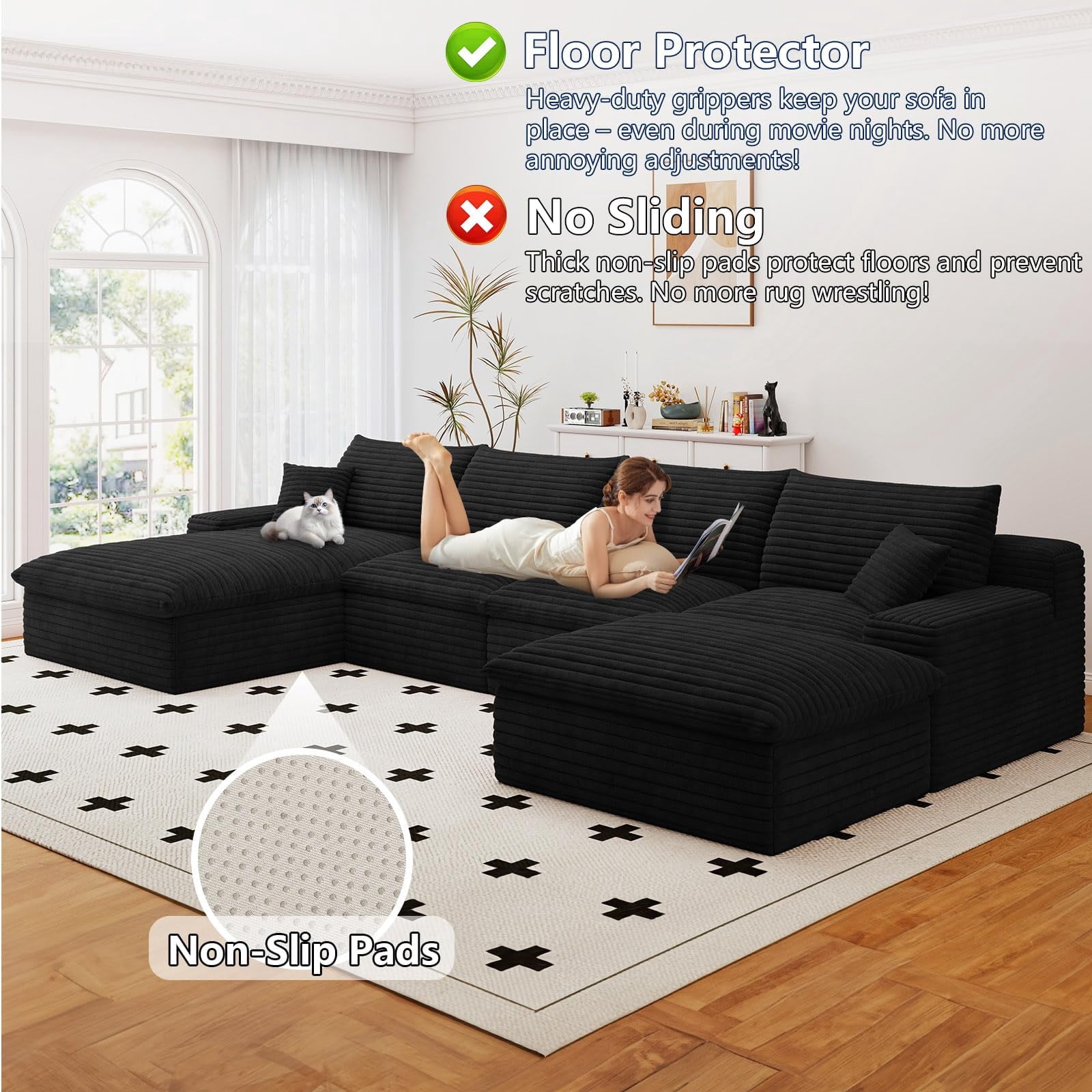 Black U-4 Left+Ottoman W2824S00151-Z
