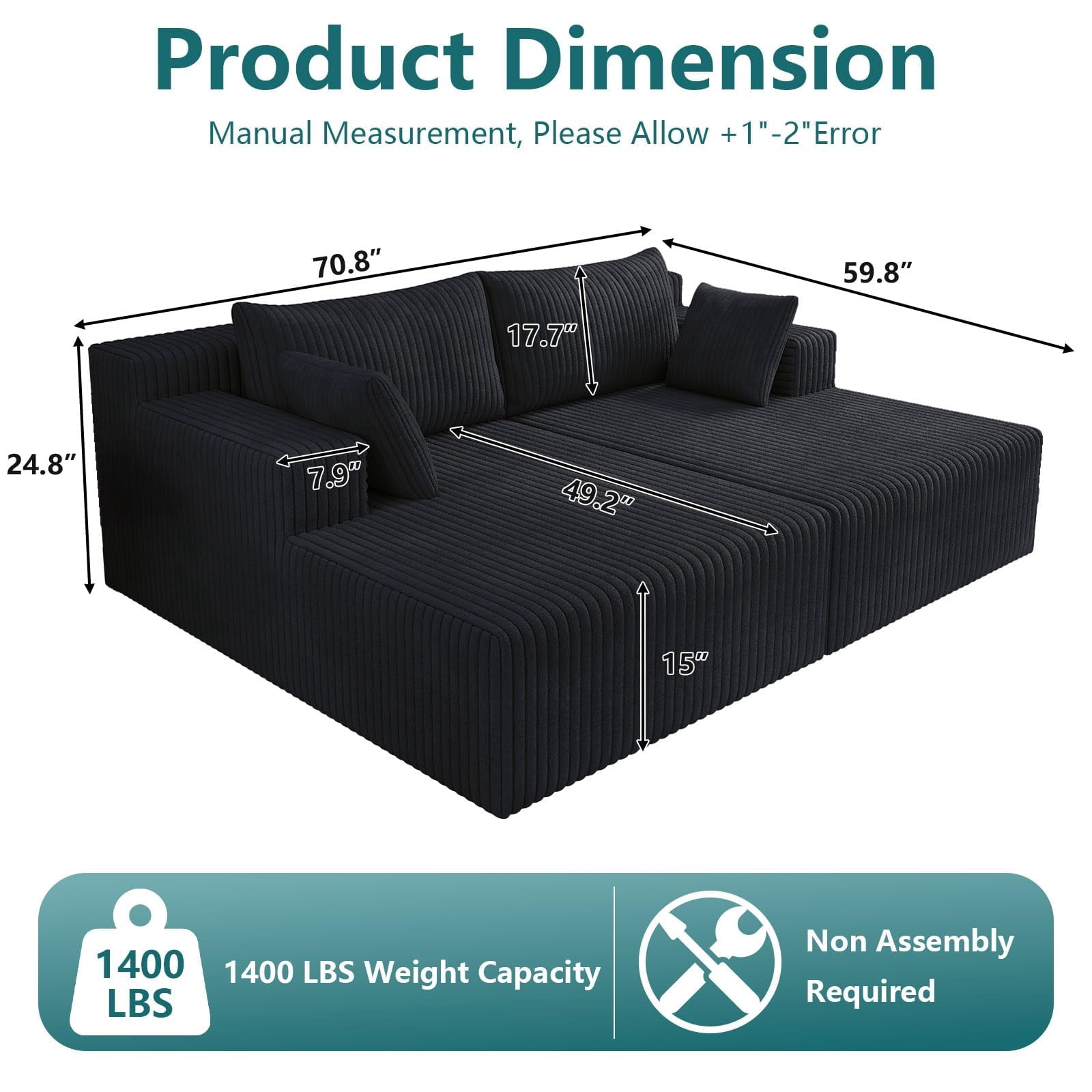 Black Modern, Minimalist, Cozy, Modular Living, Contemporary W5571P450560-black