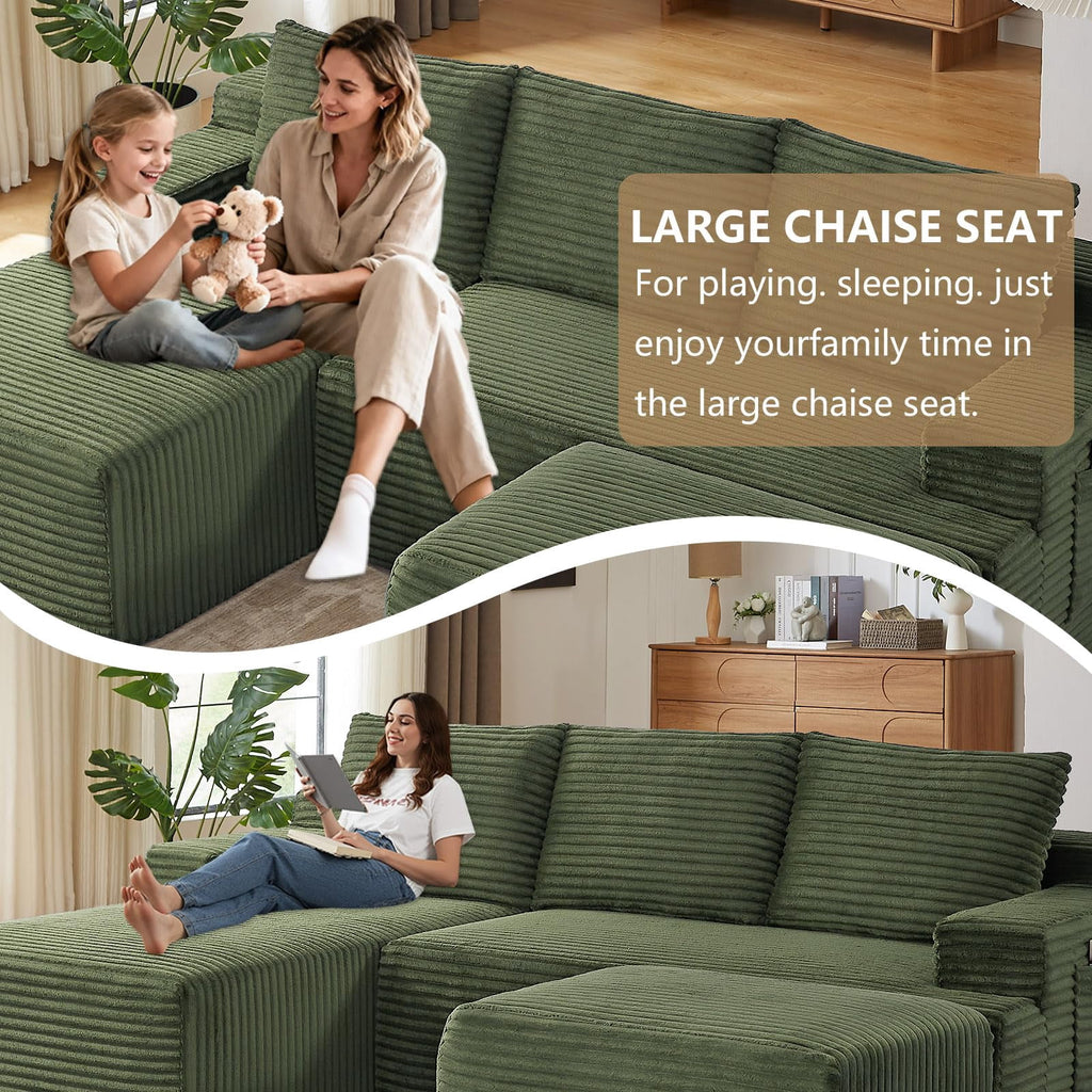 Green Small-3 Seaters Left Chaise+Ottoman-96.1 inch W2339DIY09