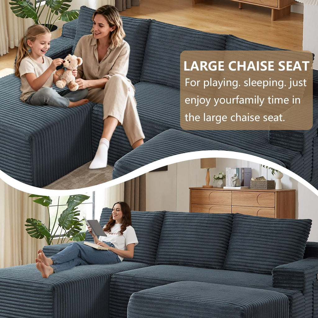 Drak Gray Small-3 Seaters Left Chaise+Ottoman-96.1 inch W2339DIY05