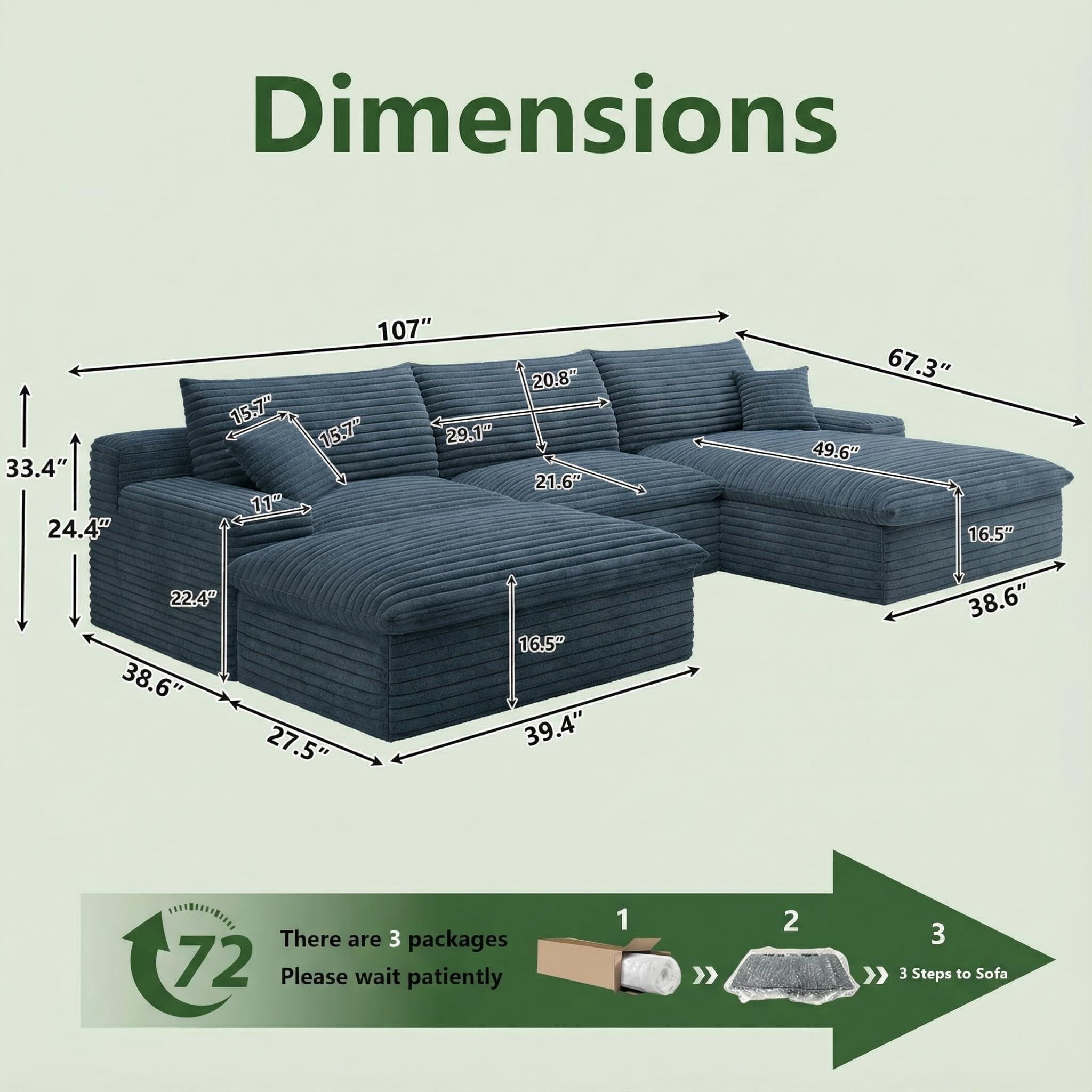 Blue U-3 Right+Ottoman W2824DIY101-ZZ