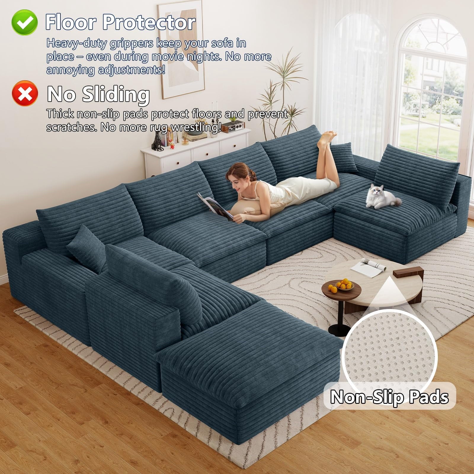 Blue U-6 Seater+Ottoman W2824DIY118-Z