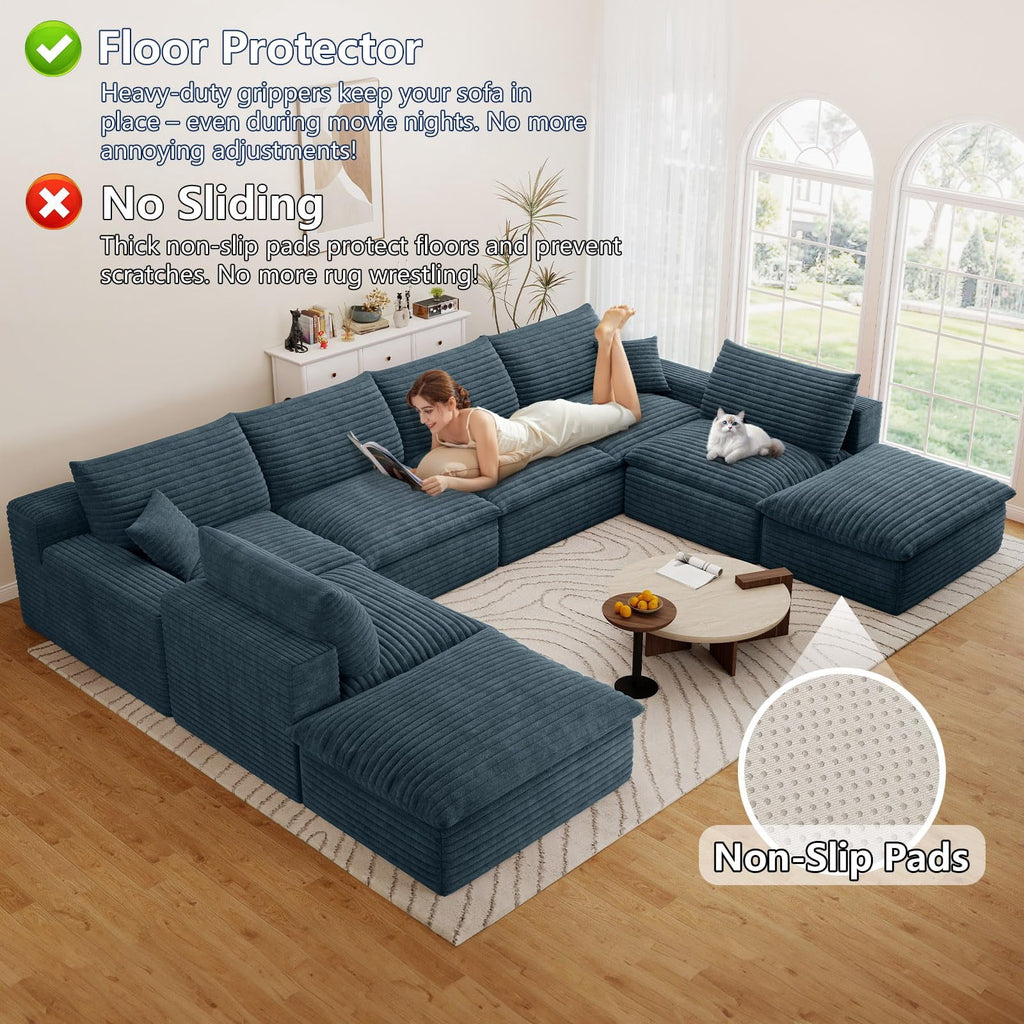 Blue U-6 Seater+2 Ottoman W2824DIY109-ZZ