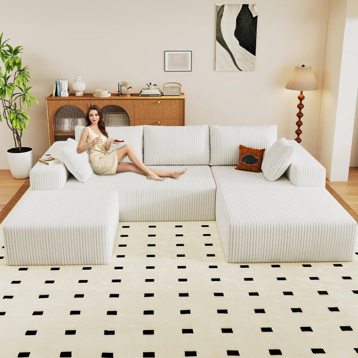 White Small-3 Seaters Right Chaise+Ottoman W3315DIY53