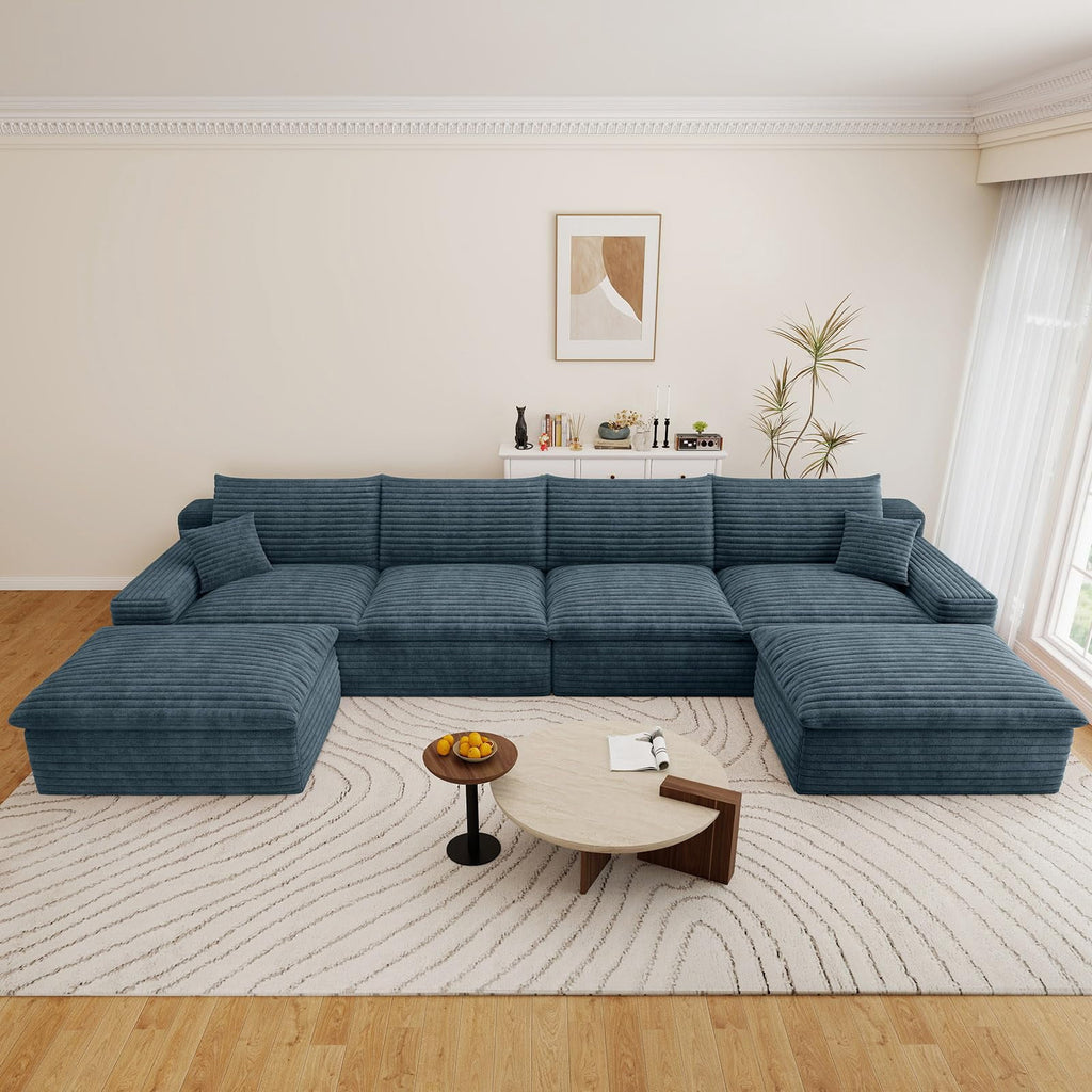 Blue U-4 Seater+2 Ottoman W2824DIY140-Z