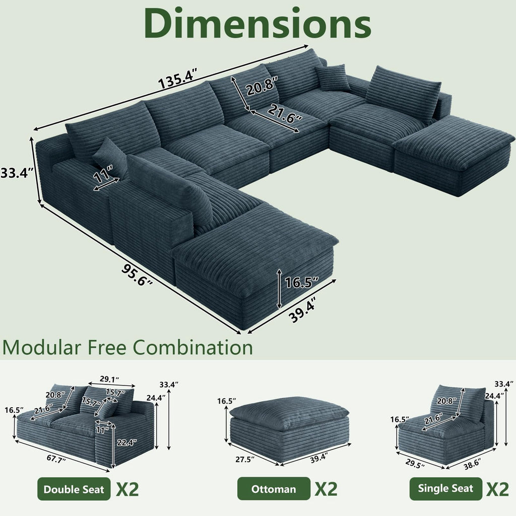 Blue U-6 Seater+2 Ottoman W2824DIY109-ZZ